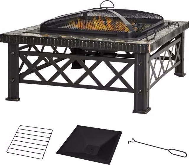 Braciere BBQ 3 in 1 Zephmum con griglia e secchio nero L: 76 cm, P: 76 cm, H: 47 cm