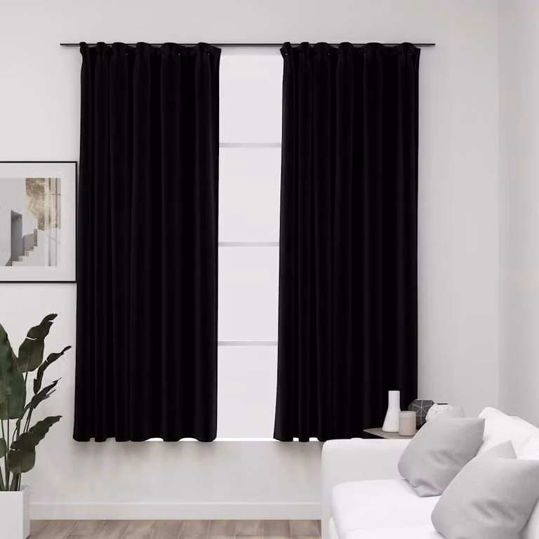 Set di 2 tende oscuranti vidaXL con effetto lino e ganci, colore nero, L 140 cm x H 175 cm