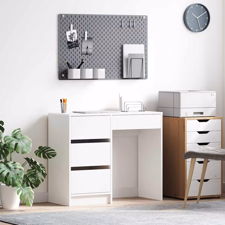 Scrivania moderna vidaXL bianca in legno MDF per ufficio o casa L: 90 cm, P: 37.5 cm, H: 75 cm