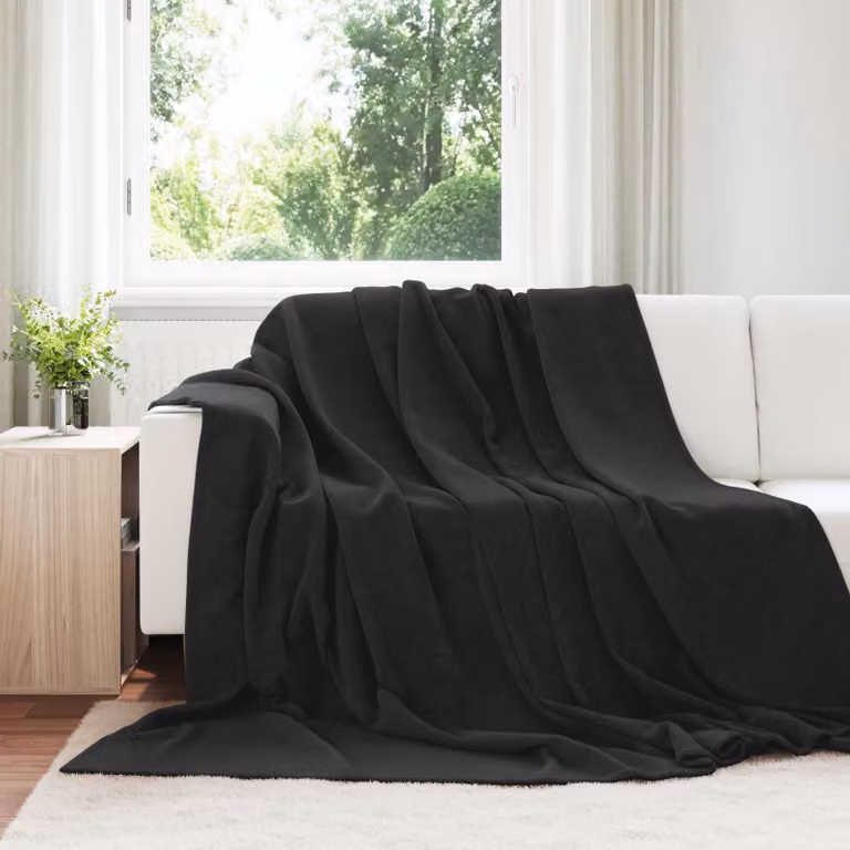 Set di 6 coperte in pile vidaXL nere per adulti, L 220 cm x P 240 cm