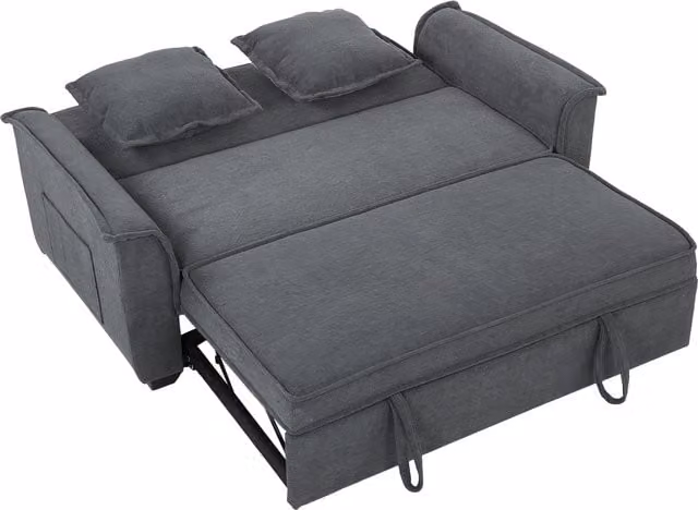 Divano Letto a 2 Posti HOMCOM con Schienale Regolabile e 2 Cuscini, Grigio, L: 168 cm, P: 85 cm, H: 86 cm