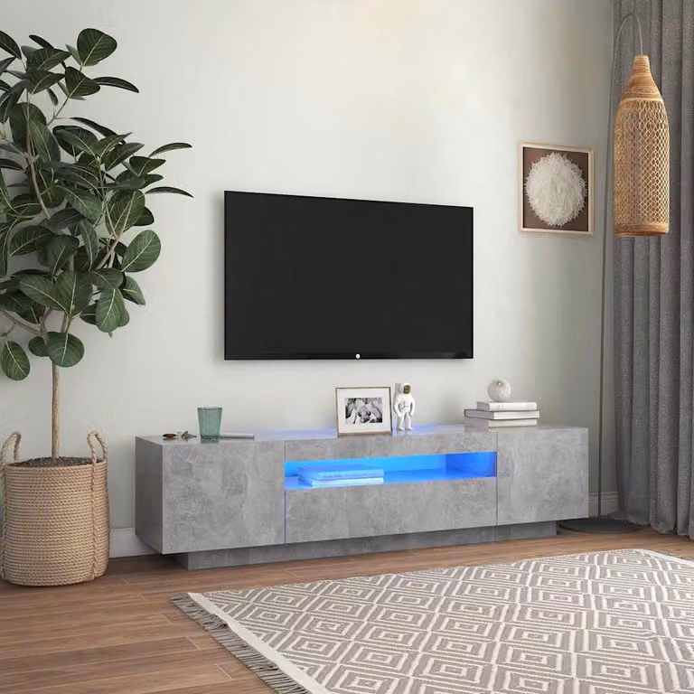 Mobile Porta TV Moderno vidaXL con Luci LED Integrate Grigio, L 160 cm x P 35 cm x H 40 cm