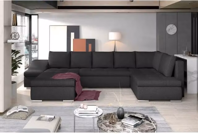 Divano panoramico a L GYOVANI MEUBLORAMA grigio con funzione letto e poggiatesta regolabile L/P/H: 294 x 140 x 190 cm