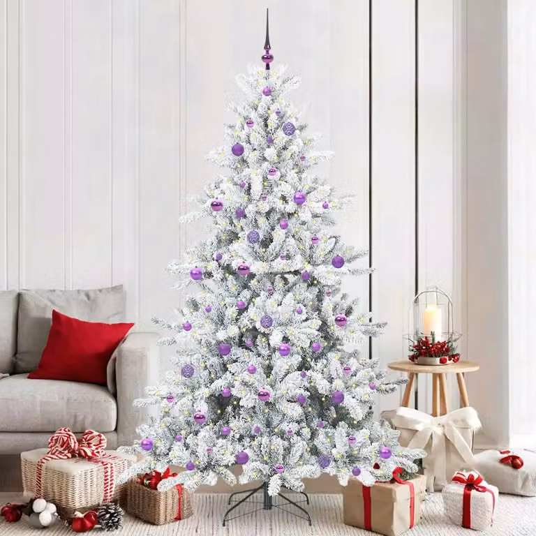 Albero di Natale Artificiale vidaXL Bianco con Luci LED Warm White e Rami Pieghevoli, Altezza: 210 cm