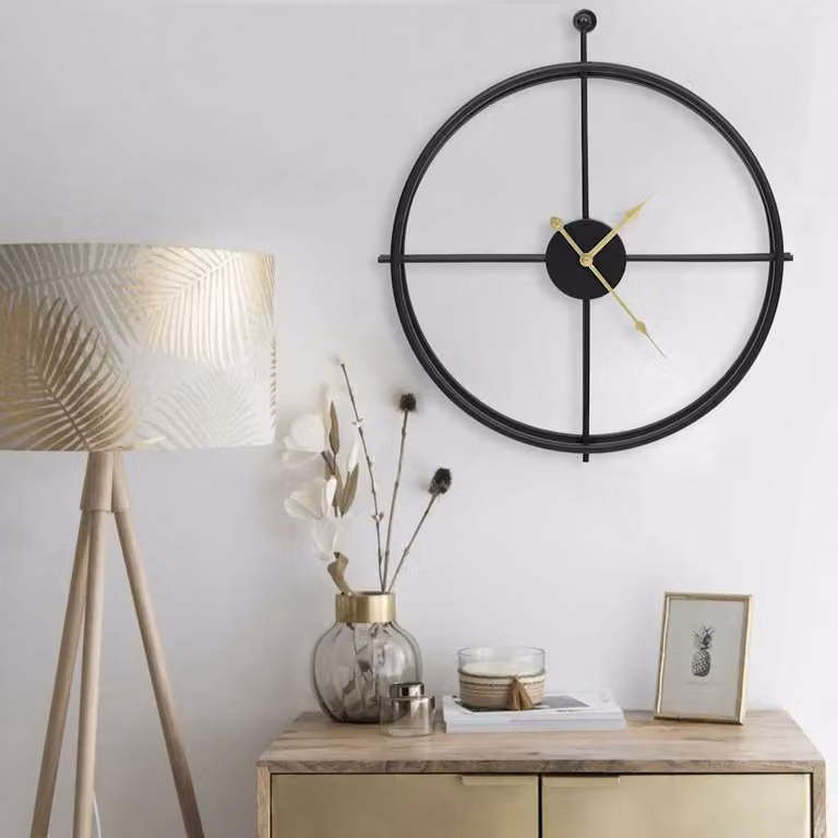 Orologio da parete analogico rotondo vidaXL in metallo nero, Diametro: 52 cm