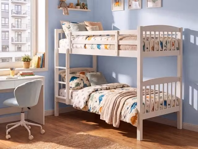 Letto a castello Beliani in legno di pino bianco per bambini, L/P/H: 210 x 90 x 150 cm