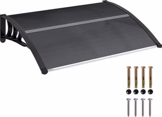 Tettoia da esterno Outsunny in policarbonato anti-UV per porte e finestre, colore nero, L 100 cm x P 80 cm