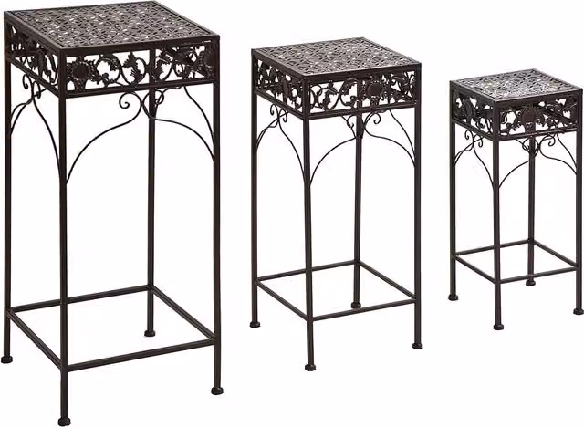Set di 3 Supporti per Piante Outsunny in Metallo Marrone per Interno ed Esterno