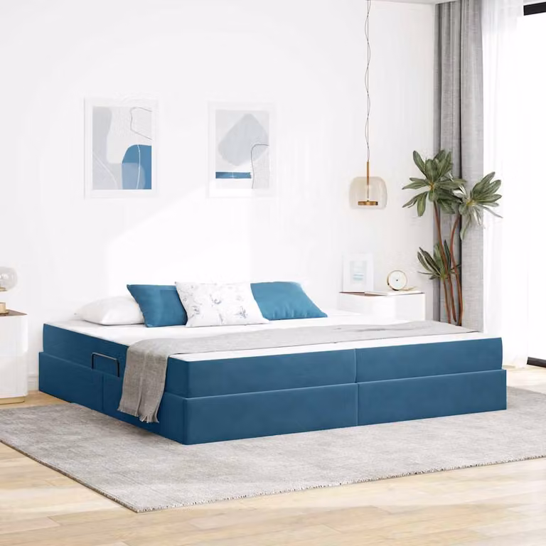 Letto con contenitore e materasso ibrido vidaXL in velluto blu, L/P: 200 x 200 cm