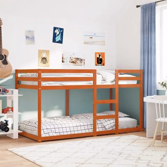 vidaXL Letto a Castello per Bambini in Legno di Pino Marrone Cera L/P/H: 200 x 80 x 185,5 cm
