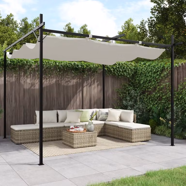 Pergola con Tetto Retrattile vidaXL in Colore Beige L: 295 cm, P: 292 cm, H: 230 cm