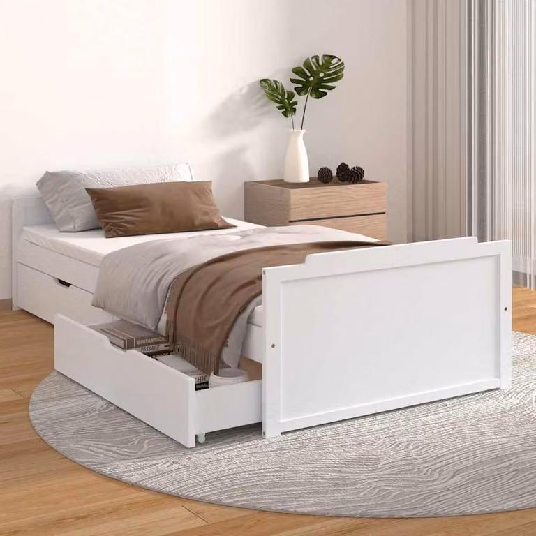 vidaXL Giroletto Bianco con Cassetti in Legno Massello di Pino 90x200 cm