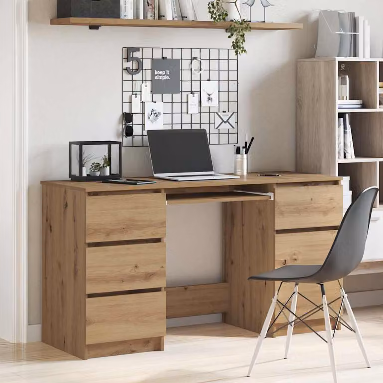 Scrivania da ufficio vidaXL in legno rovere marrone con cassettiera L: 140 cm, P: 50 cm, H: 77 cm