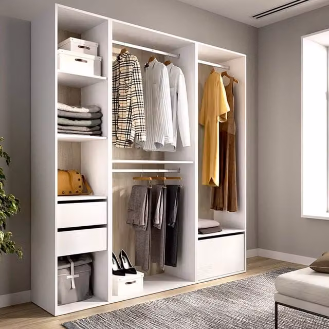 Armadio da camera da letto DMORA con tenda a rullo e cassetti integrati, moderno, bianco, L: 45 cm, H: 205 cm
