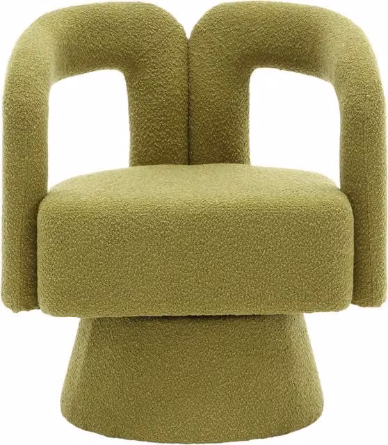 Poltrona Girevole Gomyway in Stoffa Bouclé Design a Botte Verde Oliva per Salotto e Ufficio