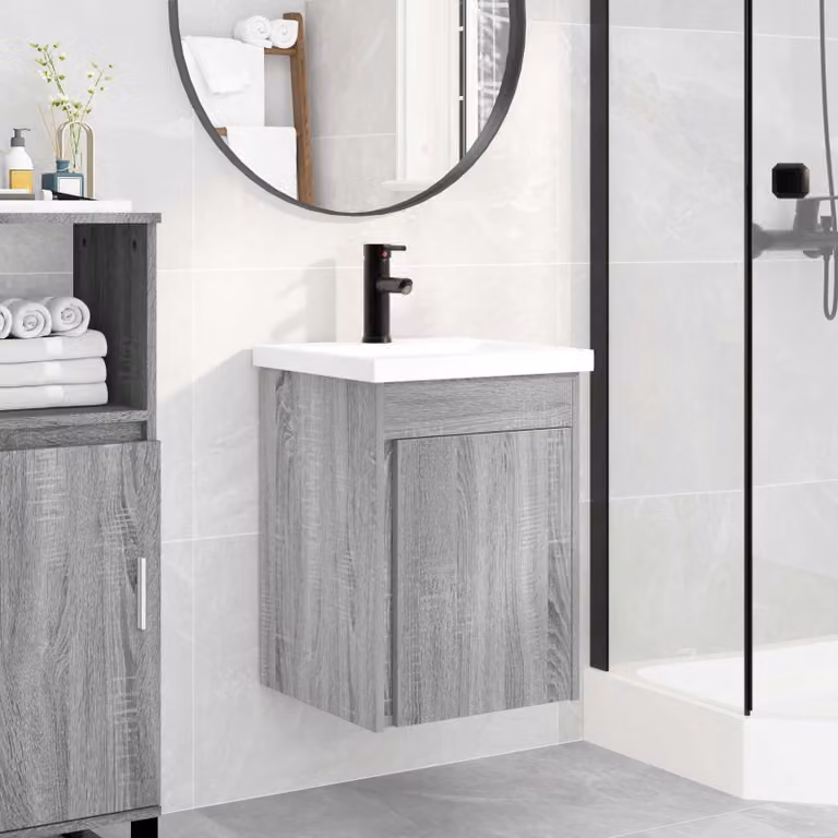 Mobile bagno vidaXL con rubinetto in stile moderno, colore grigio Sonoma, L 42 cm x P 40 cm x H 74,5 cm
