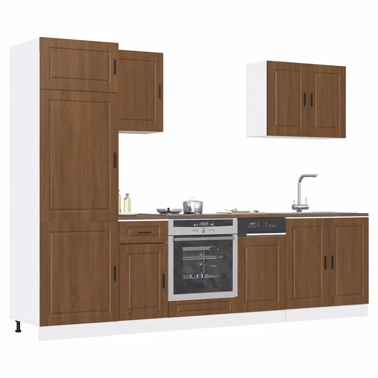 Set di mobili da cucina moderno vidaXL composto da 7 pezzi in color marrone con ante a cerniera e cassetti, L/P/H: 207 x 60 x 57 cm