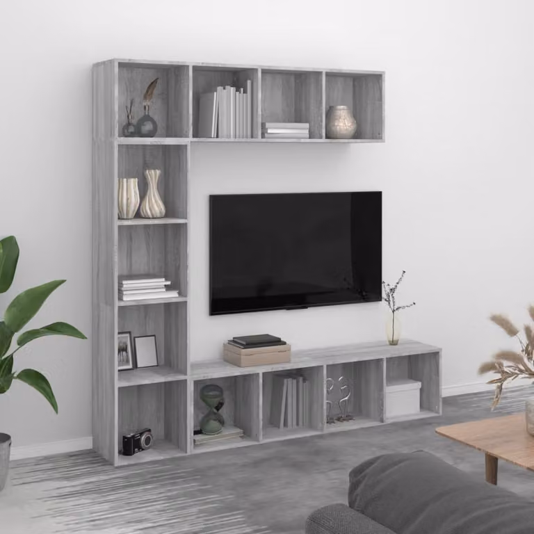 Set di mobili componibili vidaXL per soggiorno composto da 3 pezzi, libreria e porta TV, colore Grigio Sonoma, L 180 cm x P 30 cm x H 180 cm
