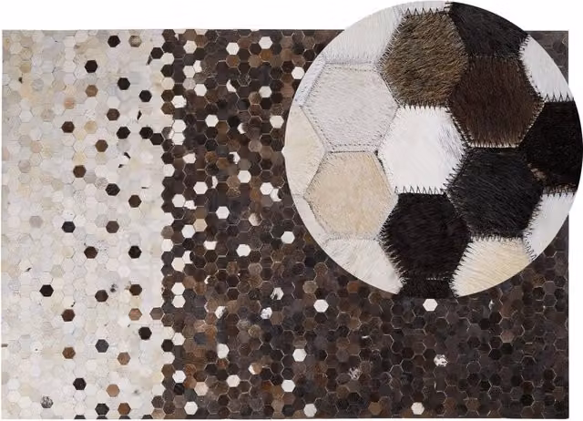 Tappeto Patchwork Rustico BELIANI in Pelle Multicolore Marrone e Beige L: 140 cm x P: 200 cm