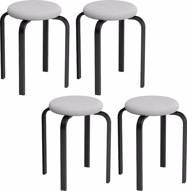 Set di 4 sgabelli impilabili moderni HOMCOM con seduta cilindrica in tessuto grigio e struttura in metallo e legno