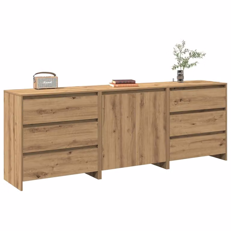 Set di 3 credenze vidaXL in legno multistrato e MDF color rovere, design moderno marrone opaco