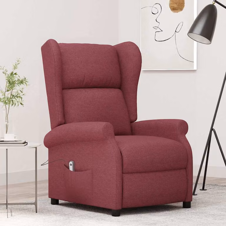 vidaXL Poltrona ad Ala Reclinabile Elettrica in Tessuto Rosso Vino L: 103 cm, P: 73 cm, H: 95 cm