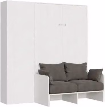 Letto a scomparsa una piazza e mezzo Kentaro Itamoby con divano e colonna, bianco frassino e grigio, 120x190 cm