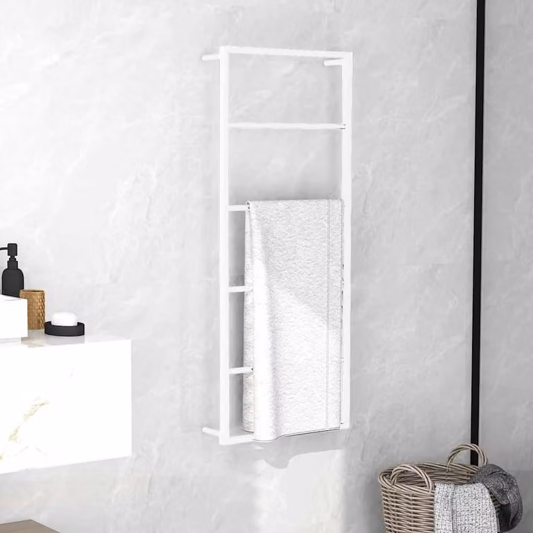Portasciugamani da parete vidaXL in acciaio bianco L 45 cm, P 10 cm, H 115 cm