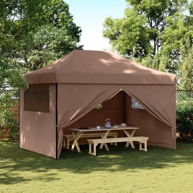 Tendone per feste pieghevole pop-up con 4 pareti vidaXL, marrone e nero, L: 410 cm, P: 315 cm, H: 279 cm