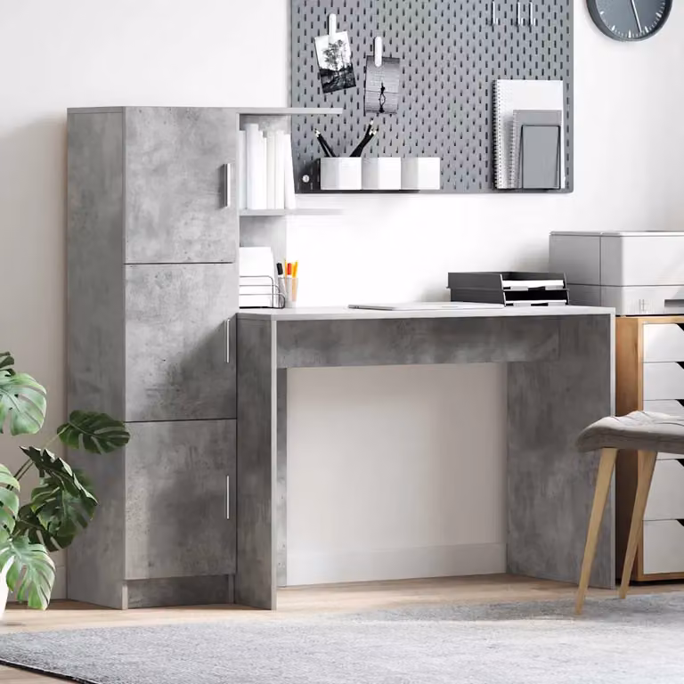 Set di 2 Scrivanie moderne vidaXL in MDF laminato Grigio, L: 133,5 cm, P: 50 cm, H: 124 cm