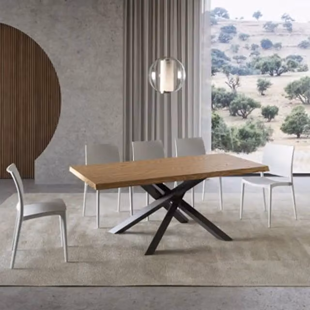 Tavolo allungabile Itamoby in legno rovere con gambe in metallo antracite, design moderno con bordo live edge, L: 180-230 cm, P: 90 cm, H: 75 cm