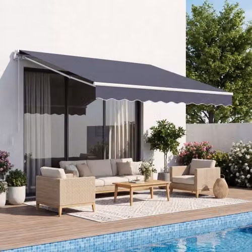 Tenda da Sole Retrattile Manuale VEVOR Grigia in Poliestere Impermeabile con Manovella, L: 300 cm, H: 250 cm
