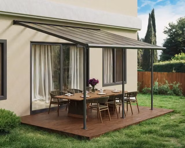 Pergola addossata Palram Sierra in alluminio e policarbonato grigio L: 300 cm, P: 430 cm