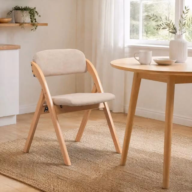 Set di 2 sedie pieghevoli OKWISH in legno massello con seduta imbottita beige per cucina e sala da pranzo