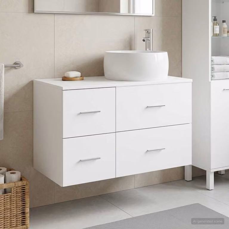 Set di mobili per il bagno vidaXL composto da mobile lavabo e pensile a parete in MDF bianco opaco