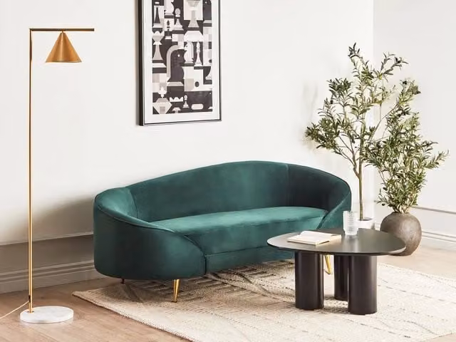Divano a 2 posti BELIANI in velluto verde smeraldo con gambe in metallo dorato e struttura in legno massiccio, stile glamour, L: 183 cm, P: 75 cm, H: 85 cm