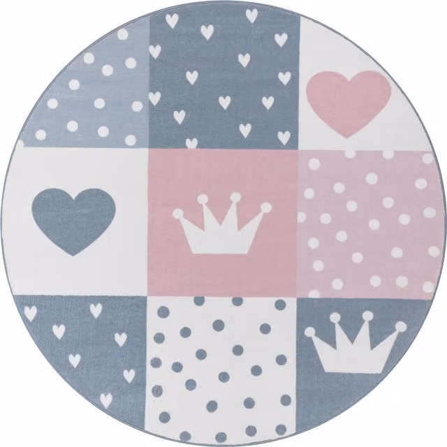 Tappeto rotondo per bambini Eliza rosa con motivo a pois, antiscivolo e facile da pulire, Diametro: 160 cm