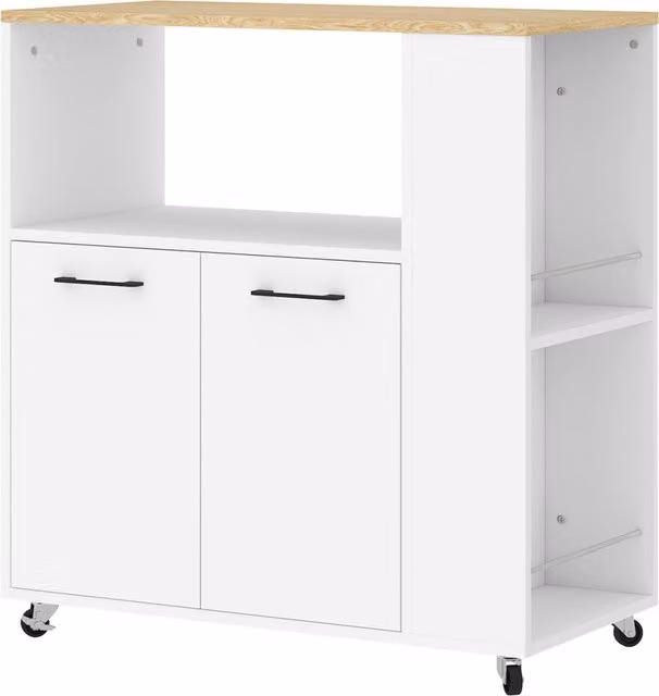 Carrello da cucina HOMCOM in legno e MDF con ripiano aperto, armadietto e scaffale laterale, color rovere e bianco, L 75 cm, P 40 cm, H 80,5 cm