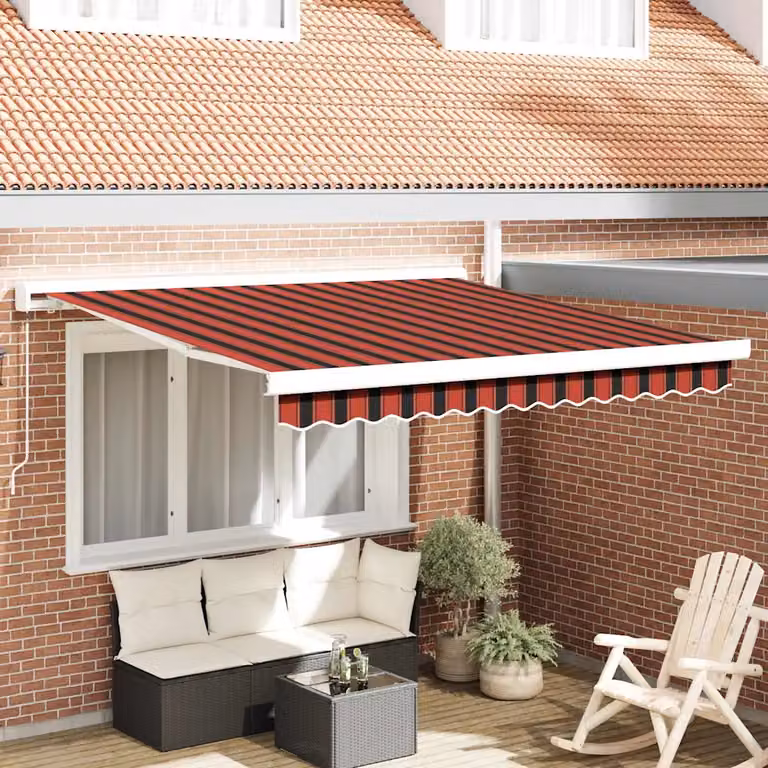 Tenda retrattile vidaXL con bracci pieghevoli in alluminio e tela in poliestere, Rosso e Nero, L: 350 cm x P: 250 cm