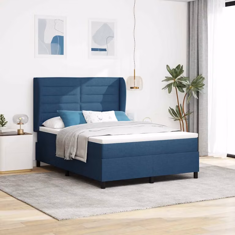 Letto a molle con materasso vidaXL in tessuto blu L: 140 cm, P: 190 cm, H: 128 cm
