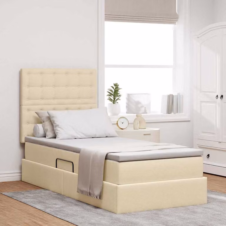 Letto con contenitore e materasso vidaXL in tessuto beige L 100 x P 200 cm