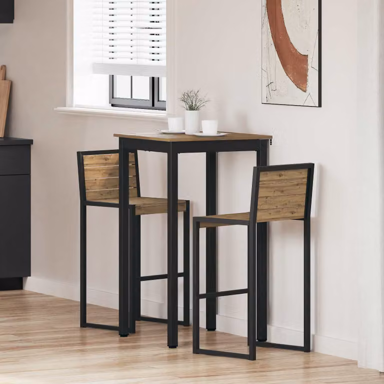 vidaXL Tavolo Bar Moderno Quadrato in Legno Ingegnerizzato e Metallo, Colori Nero e Marrone, L: 60 cm, P: 60 cm, H: 105 cm