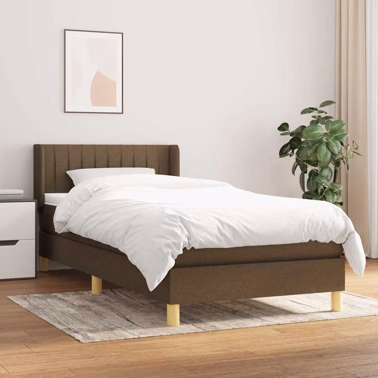 vidaXL Giroletto a Molle con Materasso Ibrido in Tessuto Marrone e Bianco, L/P/H: 90 x 190 cm