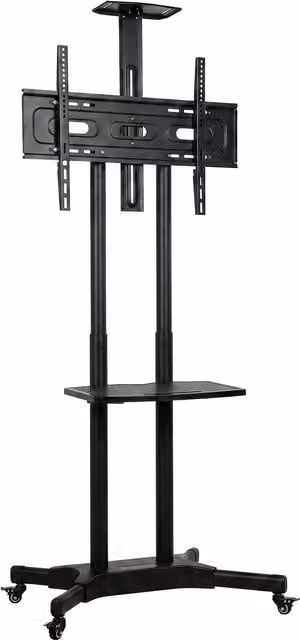 Carrello Porta TV Regolabile HOMCOM per Schermi da 32-75 Pollici, Nero, Design Moderno con Ruote e Ripiani Multimediali