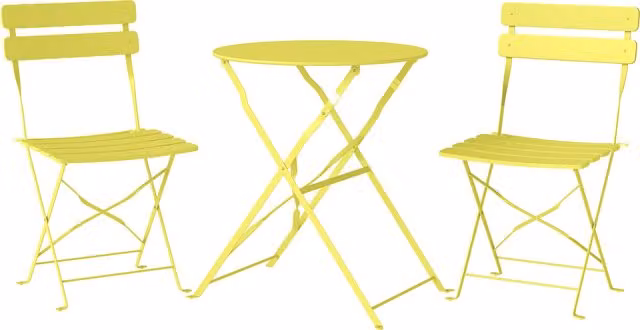 Set Bistrò Outsunny con Tavolo e 2 Sedie Pieghevoli per Giardino e Balcone, Giallo