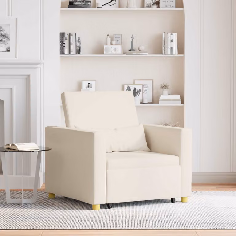 vidaXL Divano letto singolo estraibile moderno Bianco crema L: 90 cm, P: 165 cm, H: 87 cm