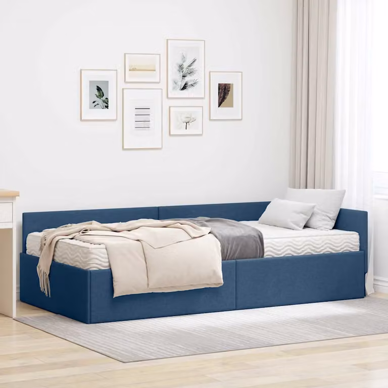 vidaXL Struttura Letto Angolare con 2 Materassi in Schiuma Blu L/P/H: 200 x 100 x 57 cm