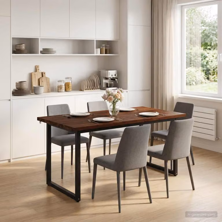 vidaXL Tavolo da pranzo moderno in legno di acacia e metallo, L: 160 cm, P: 70 cm, H: 75 cm, Marrone e Nero