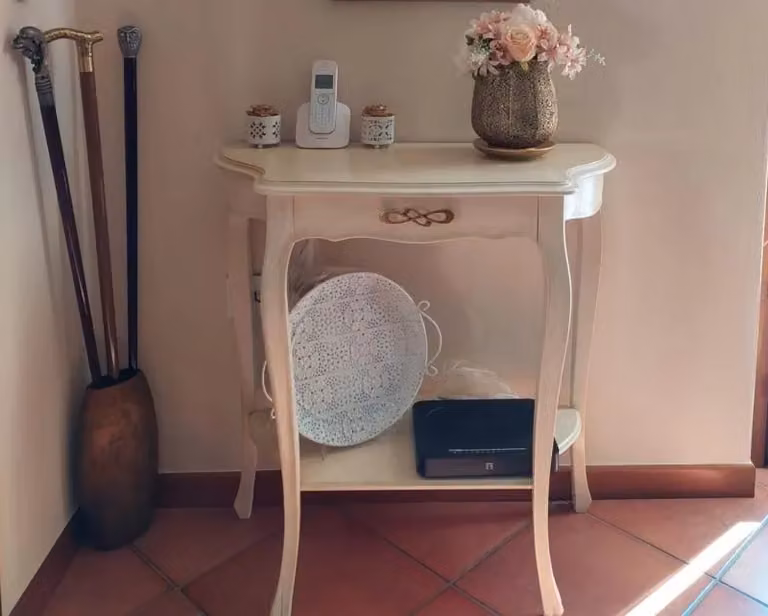 Consolle shabby chic in legno con 1 cassetto color bianco, Mobili 2G, L: 75 cm, P: 35 cm, H: 75 cm