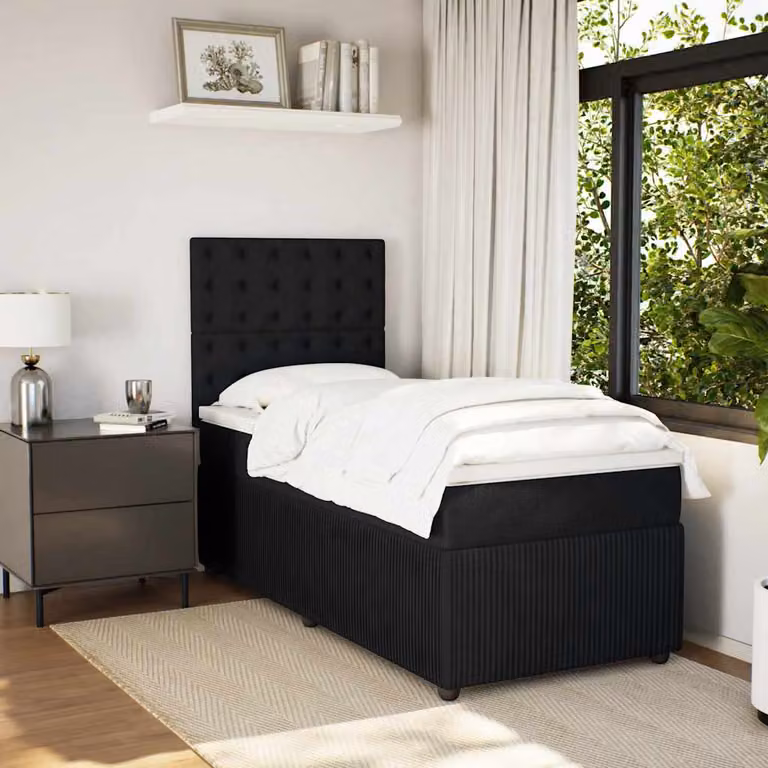 vidaXL Giroletto a Molle Ibrido con Materasso in Velluto Nero L/P/H: 200 x 80 x 150,5 cm